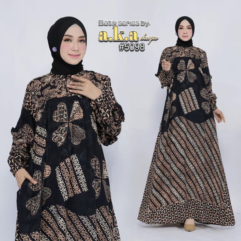 [5098] Gamis batik baby premium/semi sutra resleting depan tangan karet//Kode AKA