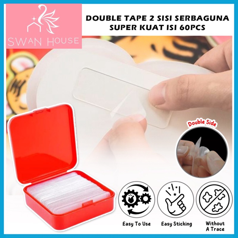 

Double tape mini Isi 60 + box double tape isi 60 lakban 2 sisi isi 60 double tape mini / lakban double tape kuat / double tape anti air kuat SH R15