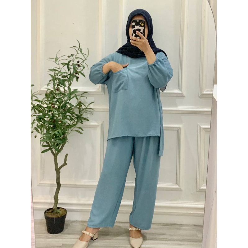 SET KIRANA SETELAN CRINKLE VIRAL ONE SET OVERSIZE SETCEL WANITA