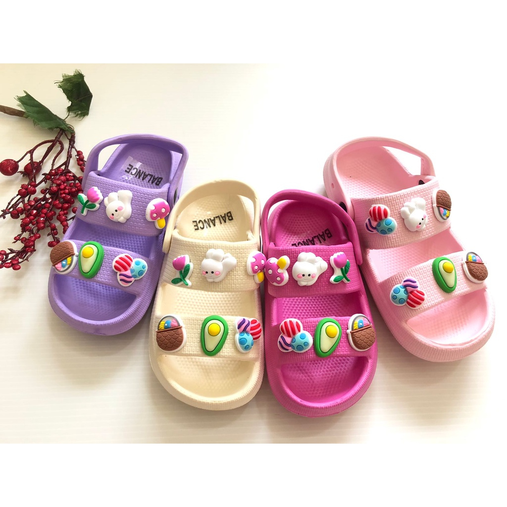 Sandal Sendal Anak Perempuan Import Tali Belakang Ban2 Jibbitz Usia 2 3 4 5 6 7 8 Tahun BungaKelinciJamur Balance 277-SM
