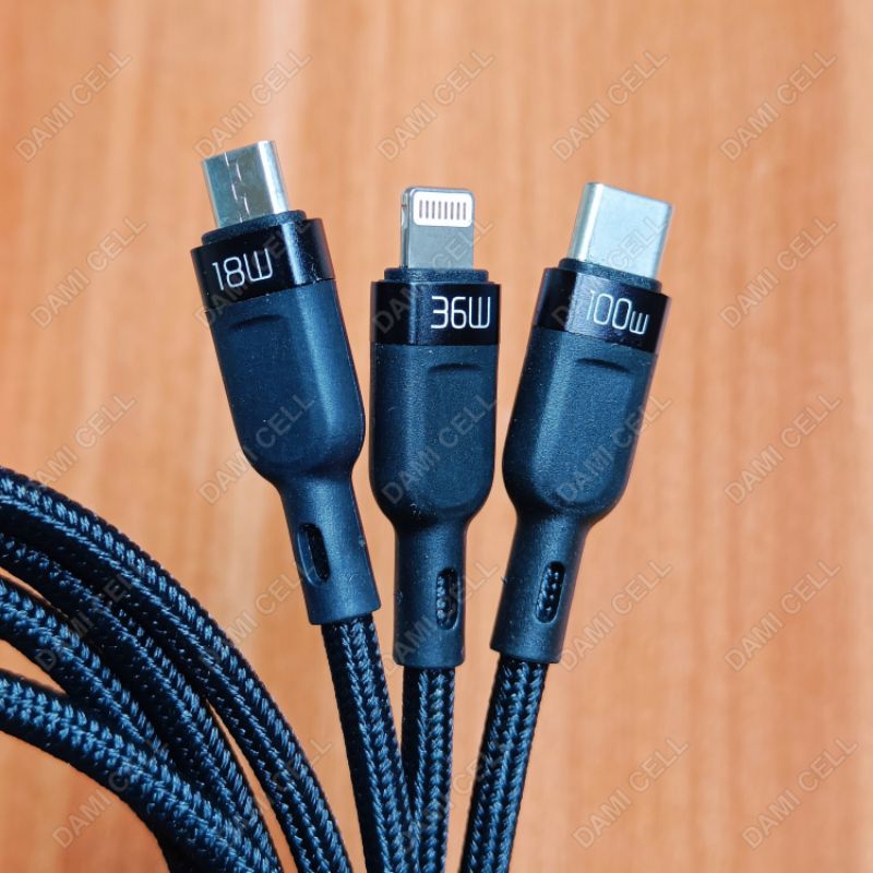 KABEL DATA 3IN2 PD SUPER FAST 6A ( Type-C + Lightning + Micro USB ) MCDODO CA-8800