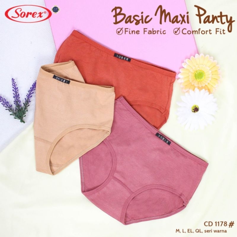 Sorex 1178 celana dalam wanita basic Maxi Polos Warna-Warni