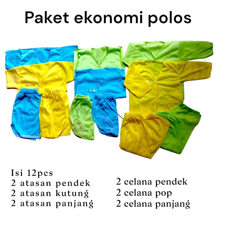 Paket Ekonomis isi 12pcs Perlengkapan Baju Bayi Baru Lahir Newborn Murah Hemat Dikantong