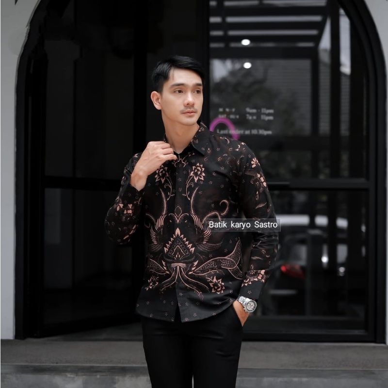 Kemeja Batik Pria Lengan Panjang Slimfit Hem Baju Modern Premium Lapis Furing