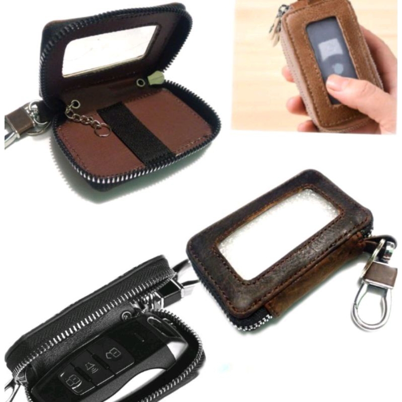 dompet kunci remote keyless mobil Kia kulit asli original Zipper transparan dompet STNK kulit