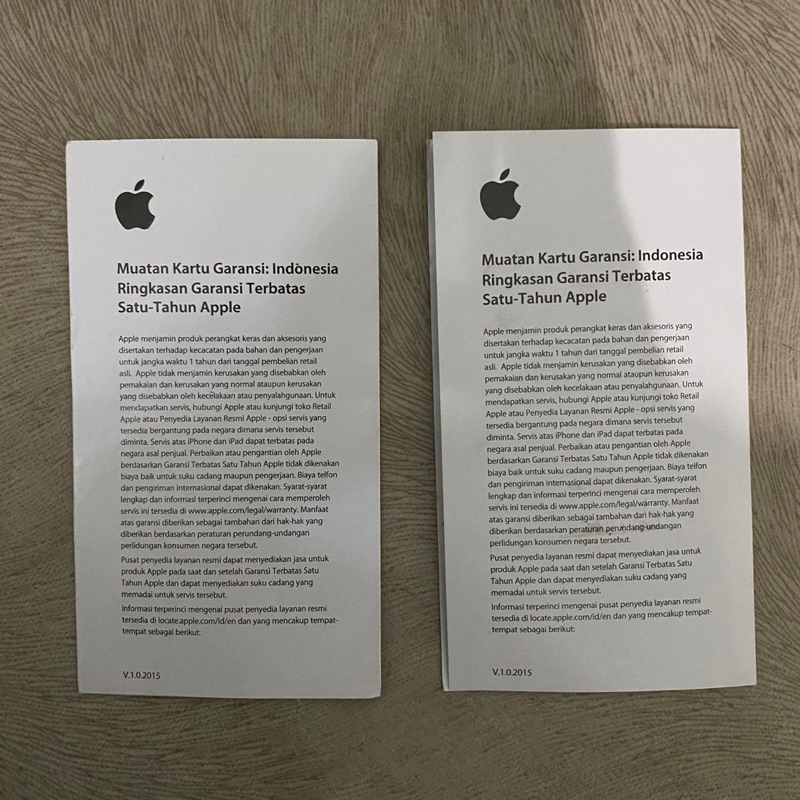 Kartu Garansi   Apple Ibox Resmi iPhone iPad  warranty card Indonesia