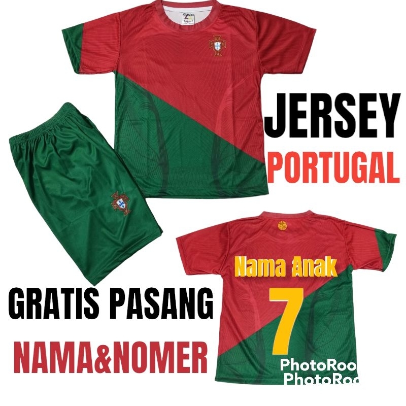 JERSEY BOLA PORTUGALL/SETELAN BAJU BOLA PORTUGALL PIALA DUNIA QATAR 2022 UMUR 5-12THN GRATIS SABLON NAMA &amp; NOMER