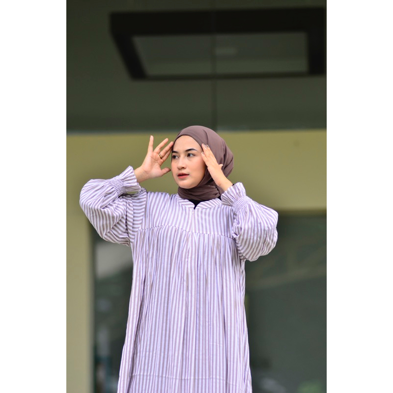 RAABIHA Ameena Longdress | Dress Motif Salur | Dress Wanita Motif