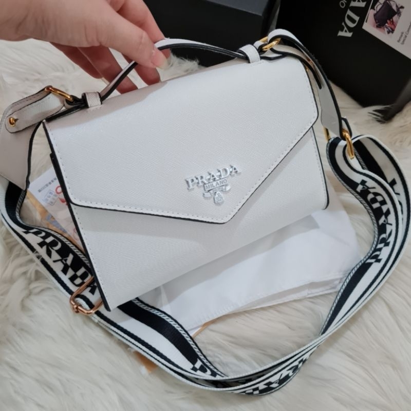Tas PRDa saffiano chain shoulder bag import free box uk 20x7x14