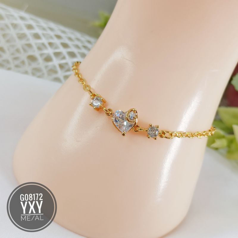 Gelang yaxiya rantai love permata zircon gold G08172