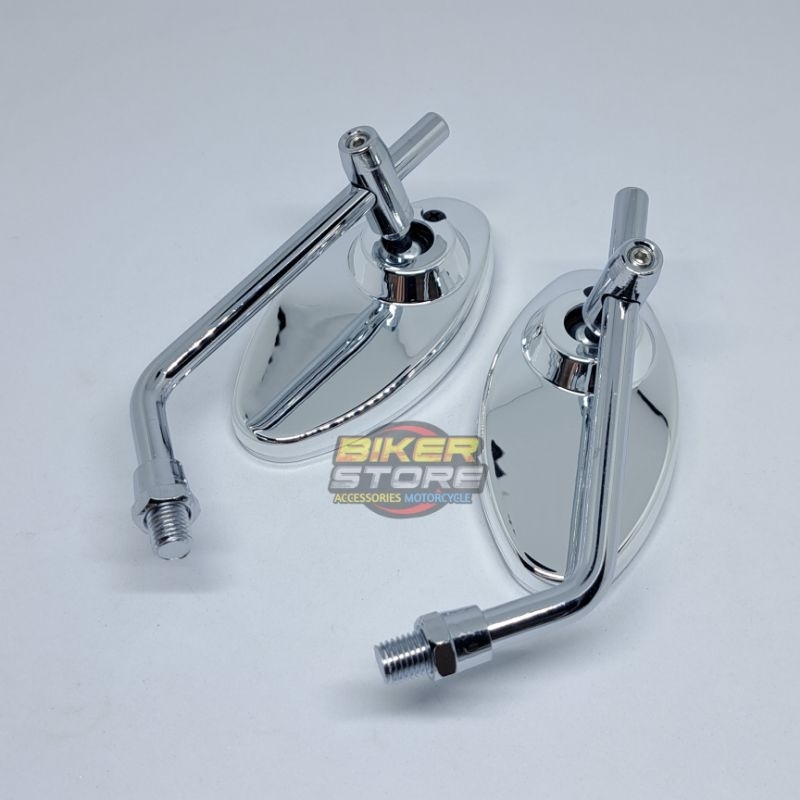 Spion Retro Oval Crome Kaca Putih Sepion Classic Drat 14 Motor Honda &amp; Yamaha