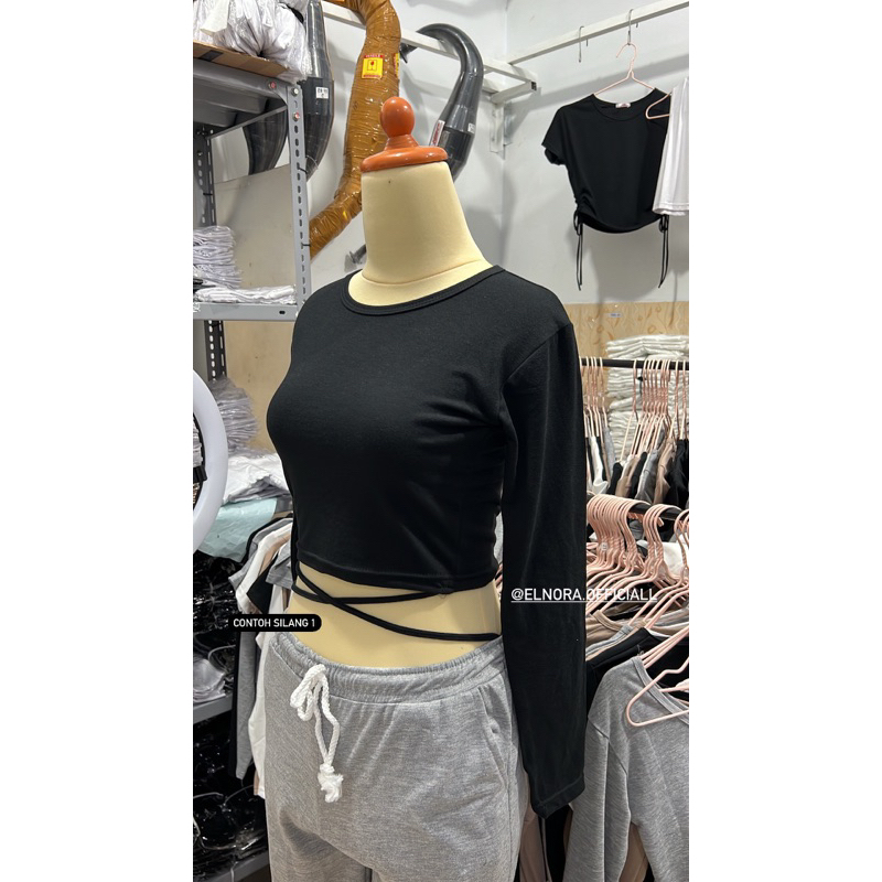 CROPTOP ATASAN BAJU CROP (FE-55) WANITA LENGAN PANJANG KOREA LEHER BULAT DENGAN TALI BISA ATUR SPANDEK PREMIUM KOREA BAJU CROP WANITA