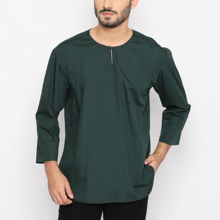Carlos Moreno Kemeja Koko Polos Lengan Panjang 3/4 SKOS 62608 Dark Green