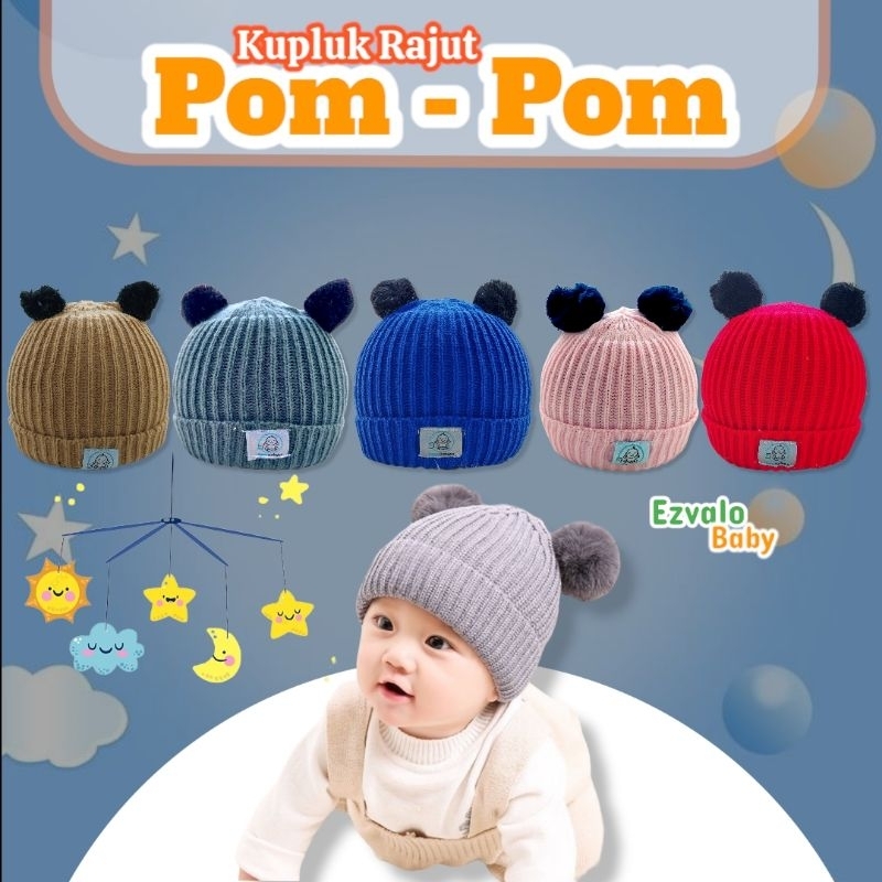 Topi Kupluk pom-pom bayi lucu /topi kupluk bayi rajut/ kupluk bayi