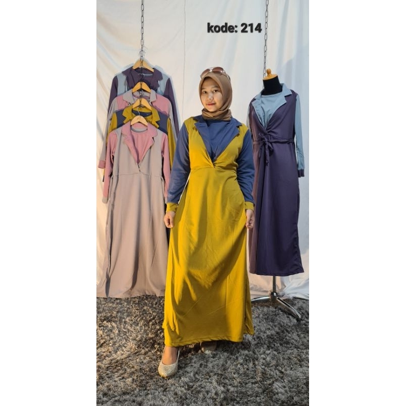 Baju Gamis Dewasa Terbaru Fashion Lebaran Gamis Wanita Terbaru Bahan Foxy Kekinian KODE 214