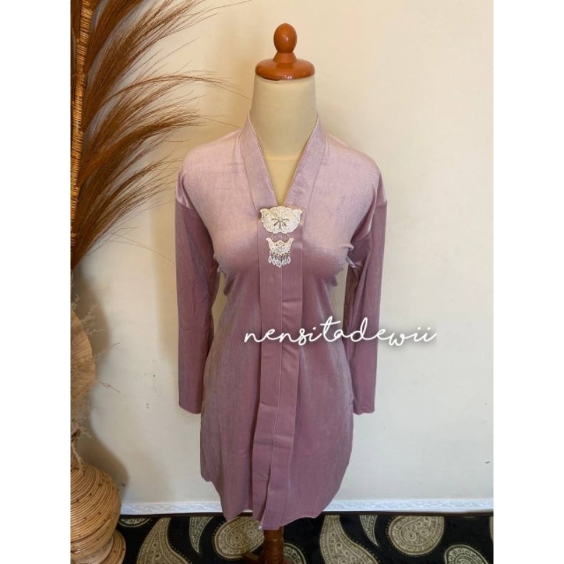 Kebaya Kartini (Leher V), Body Panjang - Warna Rosegold