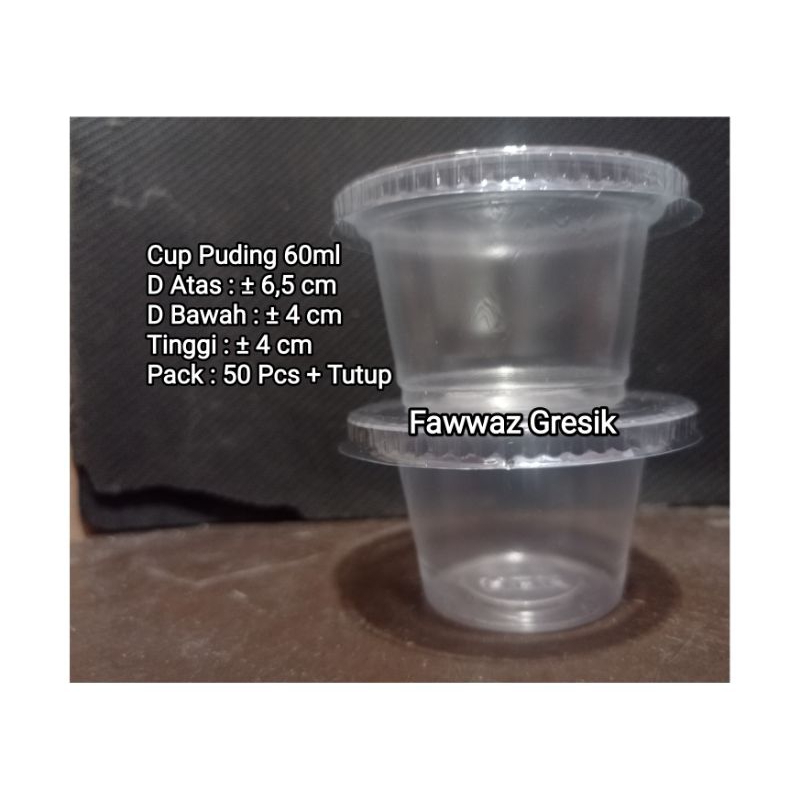 (50 pcs) Gelas Cup puding 60ml + tutup / Gelas Cup Jelly Agar agar Es Krim Cream Saos Sauce Container 60 ml + tutup Murah