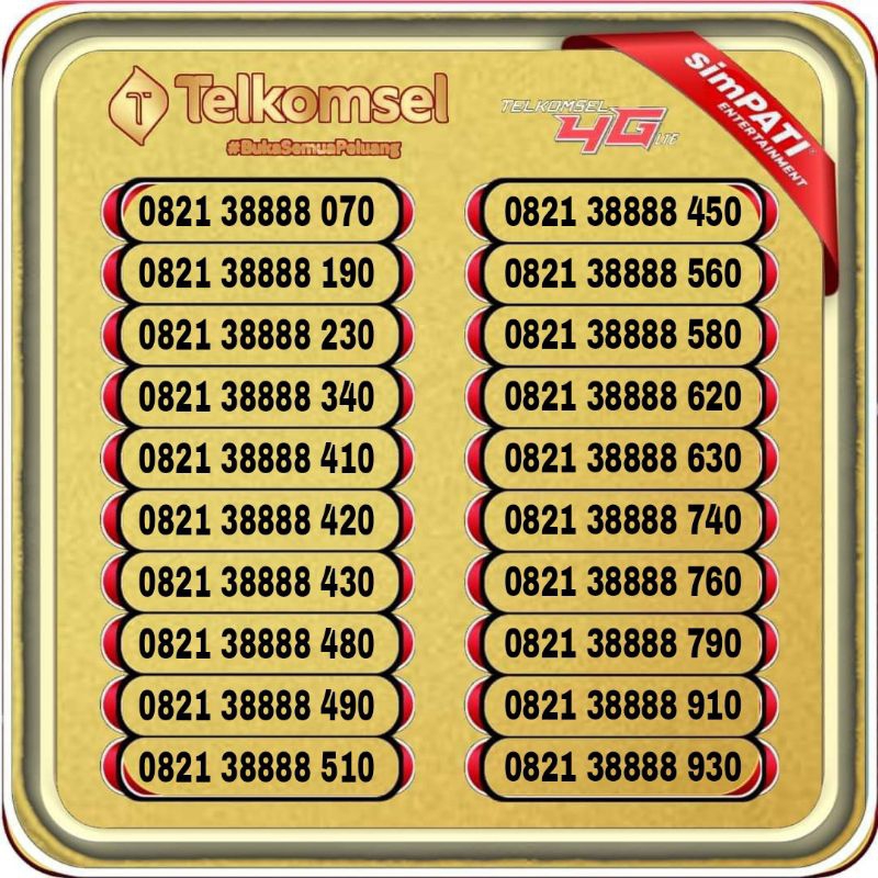 Nomor cantik simpati Telkomsel prabayar Cantik 8888