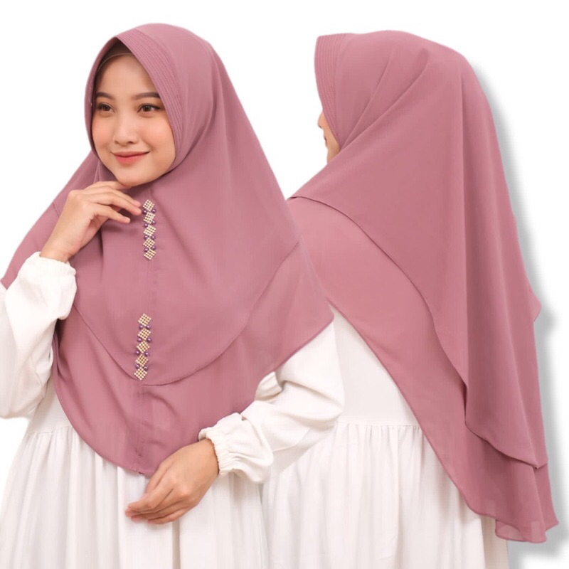 Khimar Syari 2 Layer Ceruty Payet Cantik Terbaru / Jilbab 2 Layer Cerruty Payet Mutiara