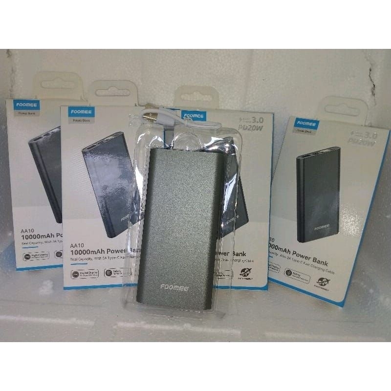 FOOMEE POWER BANK AA10 3A PD20W⚡FAST CHARGING 10.000 mAh LED With cable Type-C REAL Capacity