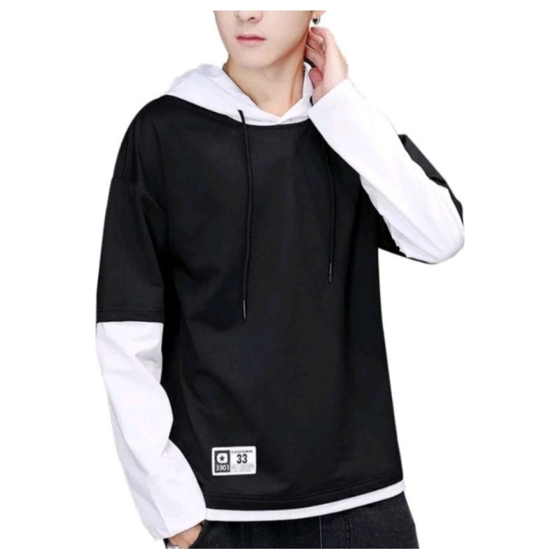 kaos hoodie double layer korea