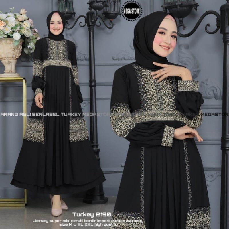 Baju Gamis Wanita Abaya Turkey Turki Hitam 2190 Dress Dres Jubah Hitam Ori Megastore