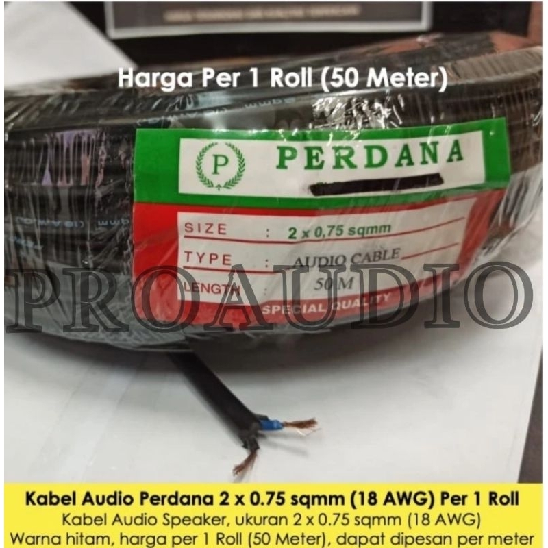 1 Rol kabel Speaker Audio PERDANA 2 X 0.75 Sqmm 18 AWG hitam