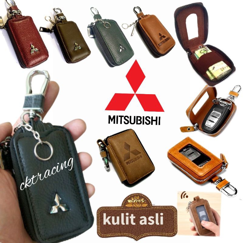 dompet kunci mobil remote keyless dan stnk mitsubishi kulit asli -gantungan kunci mobil kulit