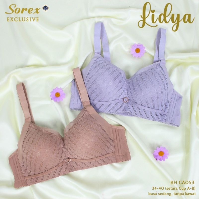 Bra Sorex CA 053 Lidya renda premium cup A- B besar, tanpa kawat, busa 34-40