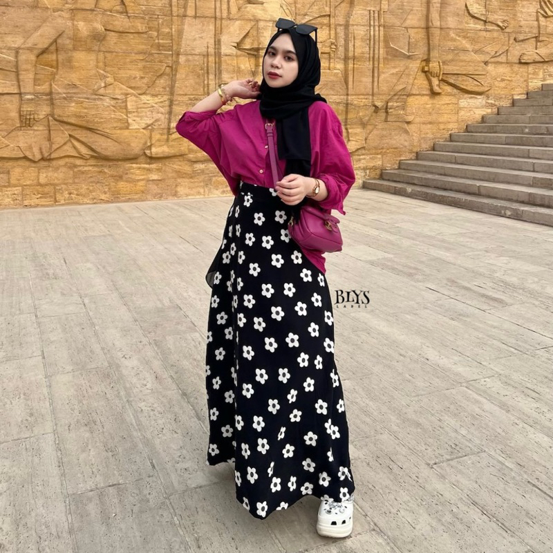 Floral Skirt - Blys Label | maxi long skirt | rok panjang | rok motif premium | korean skirt | rok k