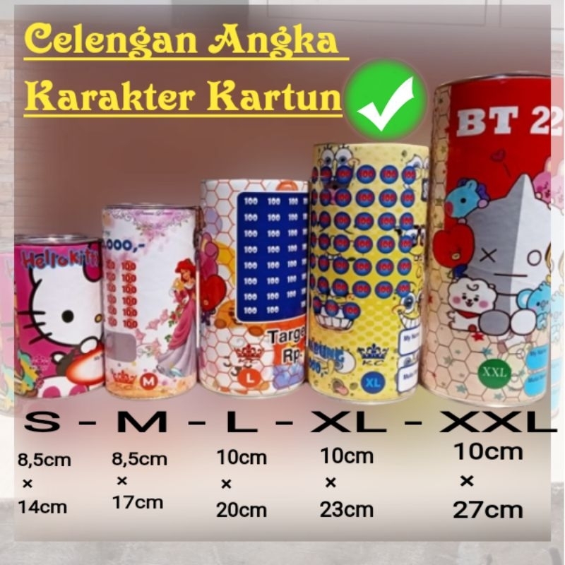 Celengan Target Angka Karakter Kartun Size XL / Per Dus isi 10 Lusin