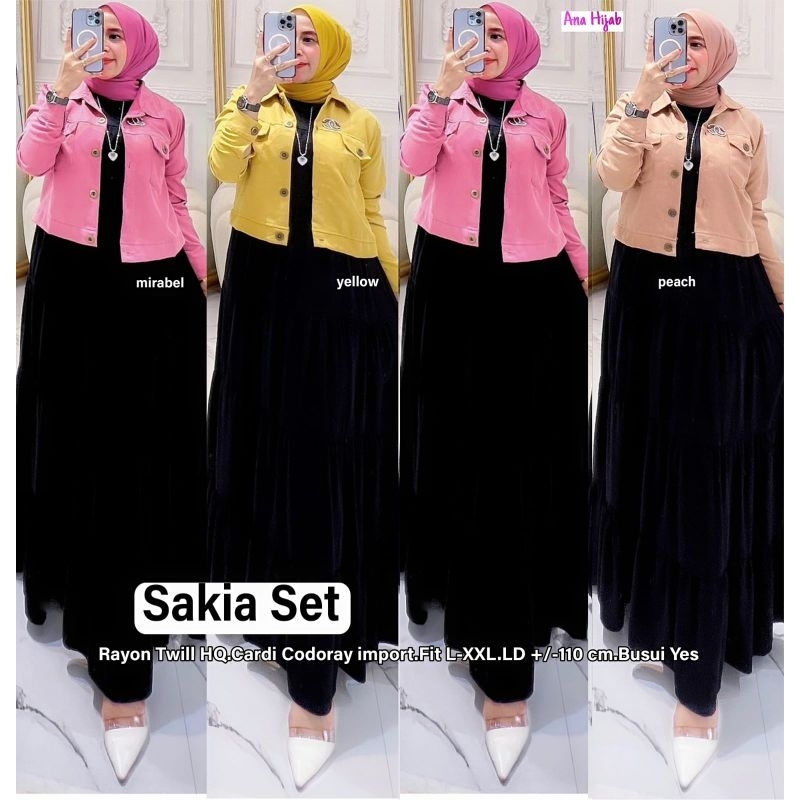 SAKIA SET SETELAN ONE SET TERUSAN DRESS MAXI OUTER JAKET WANITA POLOS BAHAN RAYON TWILL OUTER CORDUR