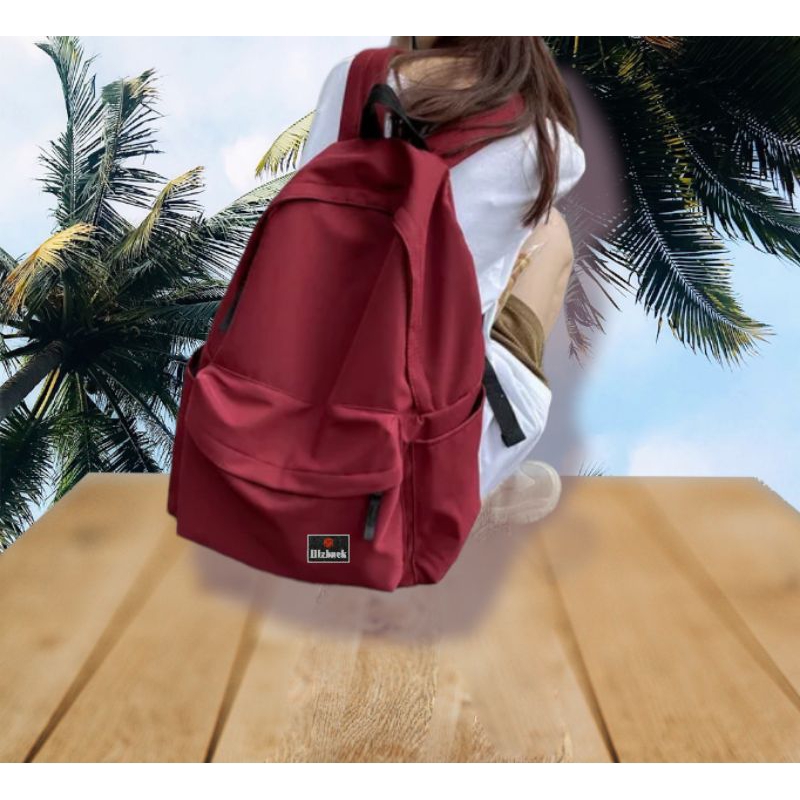 [COD] Ransel Polos Wanita Pria Tas Sekolah Warna Hitam Polos Tas Sekolah SMA SMP Kuliah Ada Slot Lap