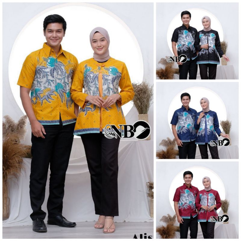 Baju Batik Couple Pasangan Sania Rufle Terbaru blouse dan kemeja pendek