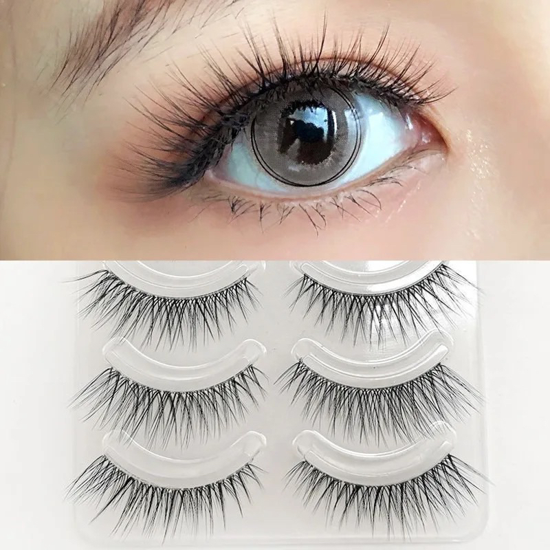 F118 - 5PASANG Natural Long Wispies Cross False Eyelashes Handmade Soft Transparent Band Eyelashes Makeup 3D Lashes Extension Eyelash