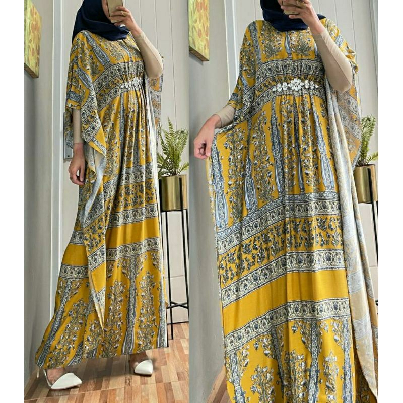 Laluna Kaftan, KAFTAN LEBARAN CANTIK MODIS BAHAN RAYON IMPORT MIX MUTIARA FIT XXL LD 120 TERMURAH TERLARIS OOTD