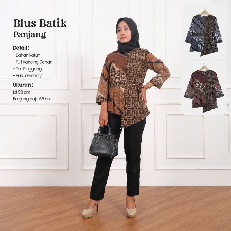 Blus Batik Sogan Tali Lengan Panjang- Naira Batik