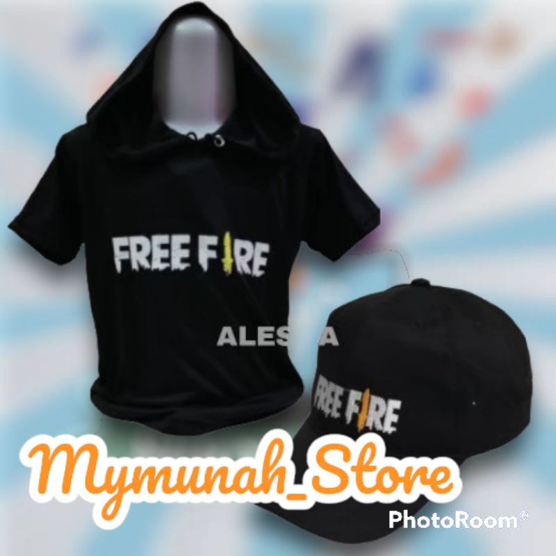 kaos hodie anak untuk usia 2-10 tahun/ topi bordir karakter free fire