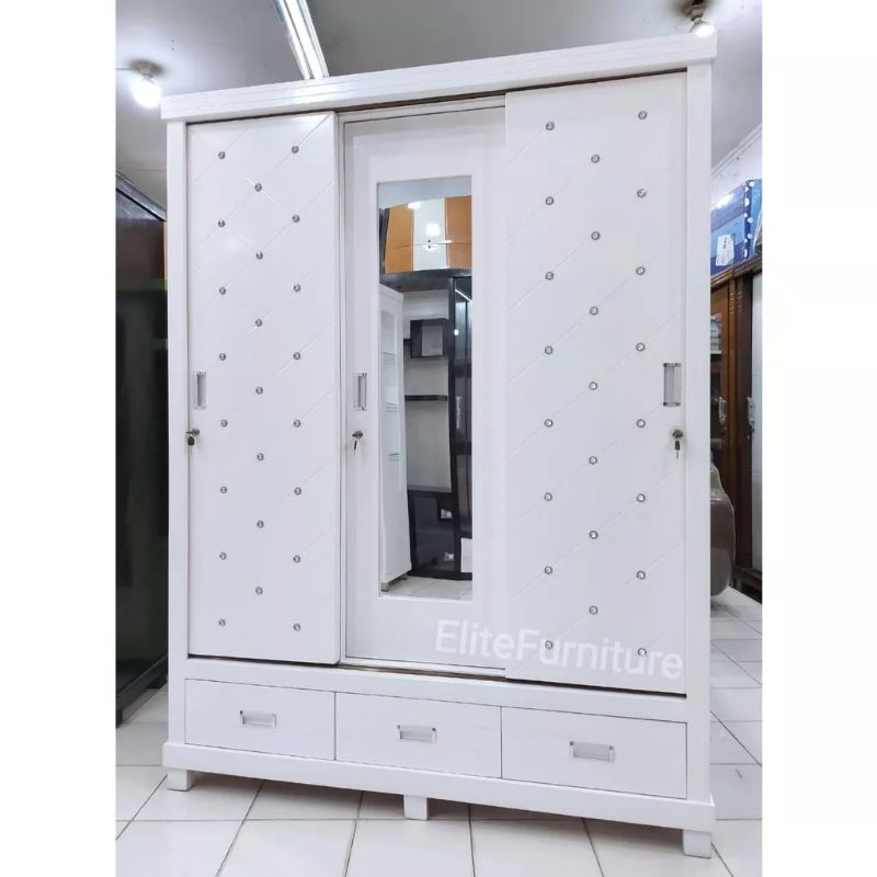Lemari Pakaian 3Pintu , Lemari Sliding 3Pintu , Lemari Baju Gseser 3Pintu , Lemari Baju Sliding Puti