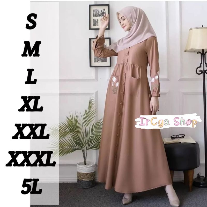 Daisy Maxi || Dress Gamis Bahan Toyobo Premium Bordir Daisy - Ukuran 5L, XXXL, XXL, XL, L, M, S
