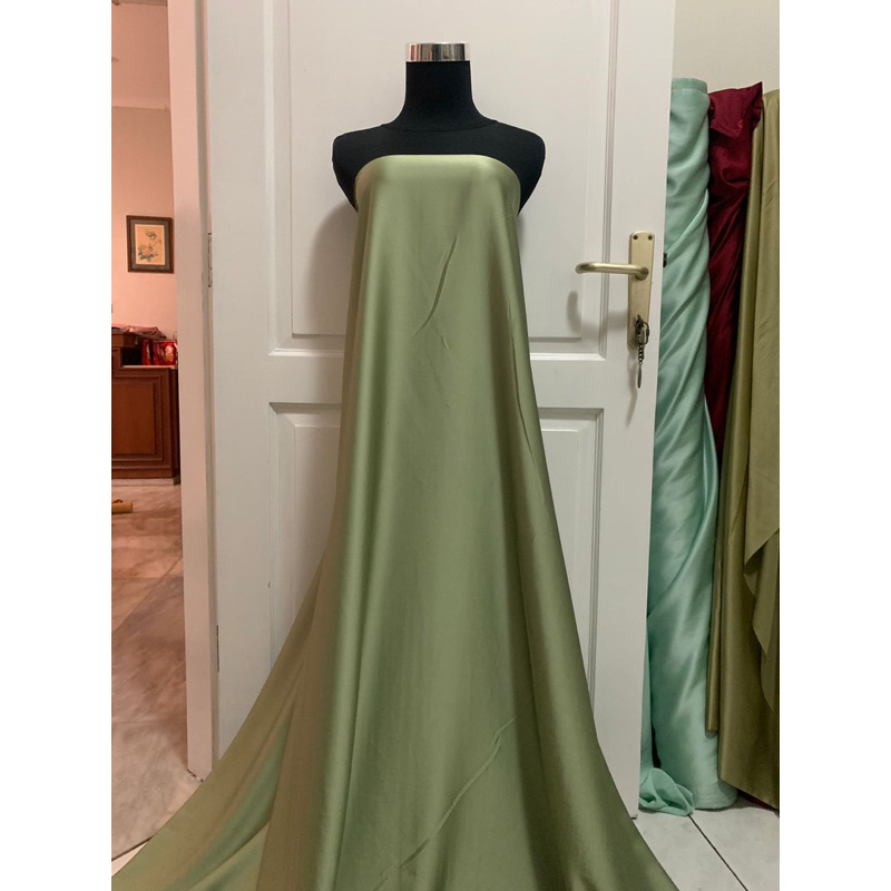 Bahan Kain Satin Armani Silk Original Warna Sage Green Hijau Sage