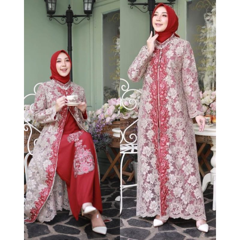 BAJU PESTA // INNER + OUTER // GAMIS LEPAS TILLE CORNELY FULL FURING BAHAN SAKURA //SERAGAMAN KELUARGA//BAJU LEBARAN// KEBAYA MODERN // KEBAYA WISUDA // By Bura