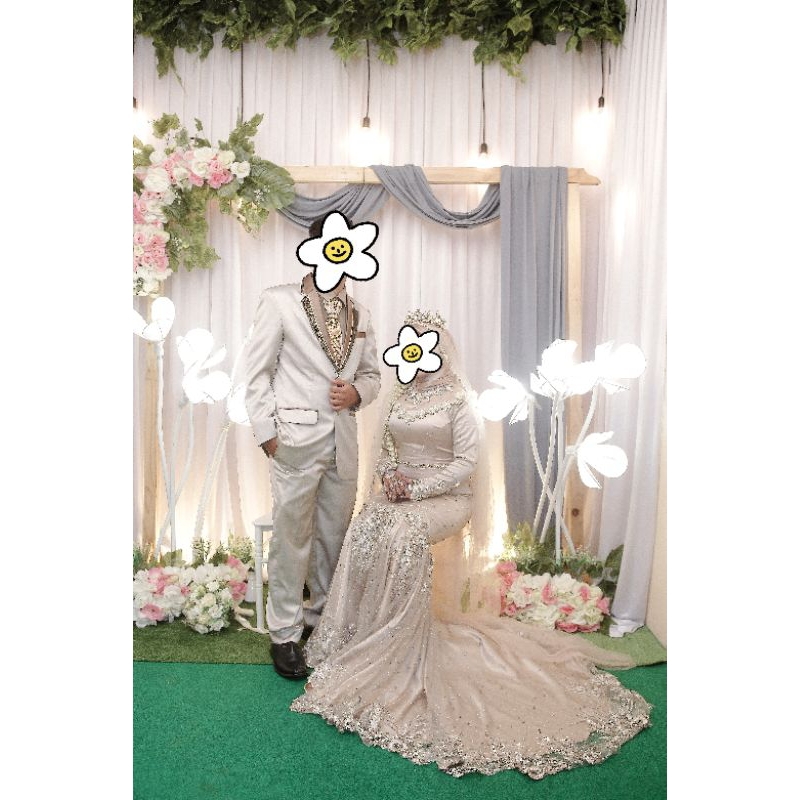 JAS PREMIUM MEWAH PENGANTIN PRIA BEKAS PRELOVED SECOND KREM NUDE GAUN DUYUNG MERMAID KREM