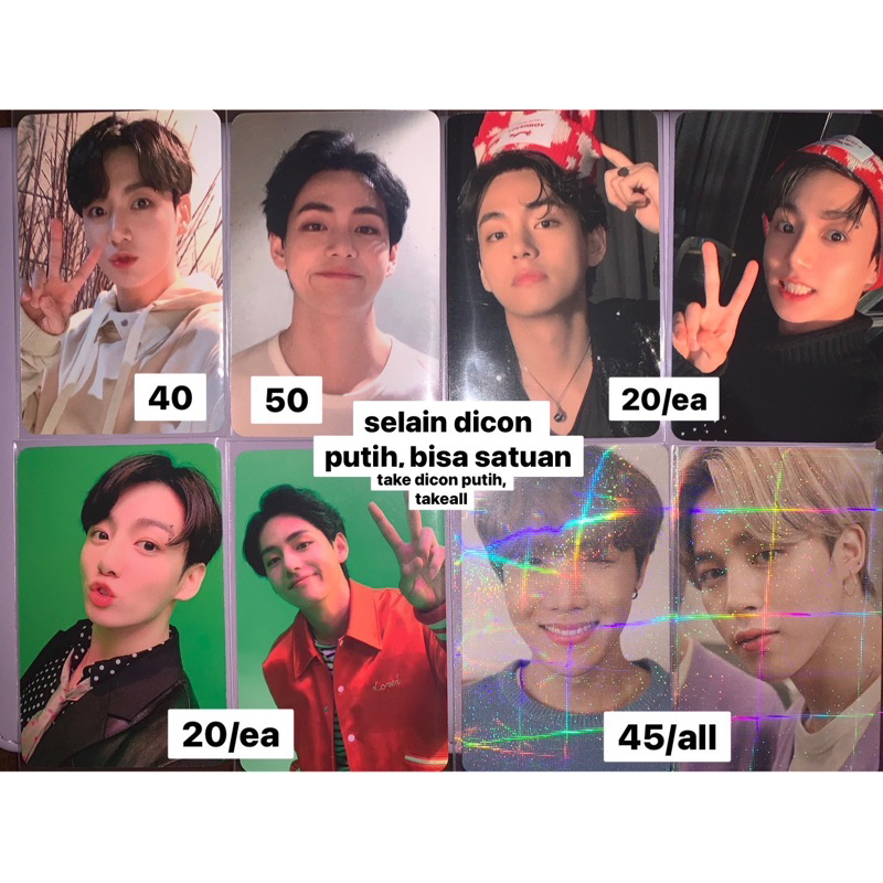 PHOTOCARD TAEHYUNG JUNGKOOK PUTIH DICON 102 NO 5 BUNDLE