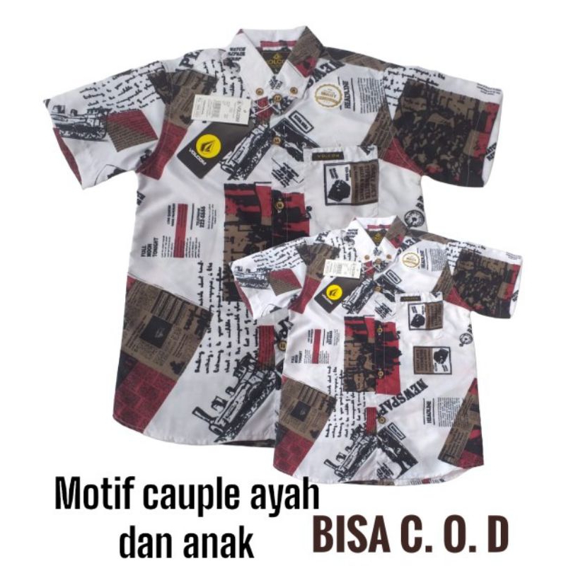 kemeja couple ayah dan anak motif koran