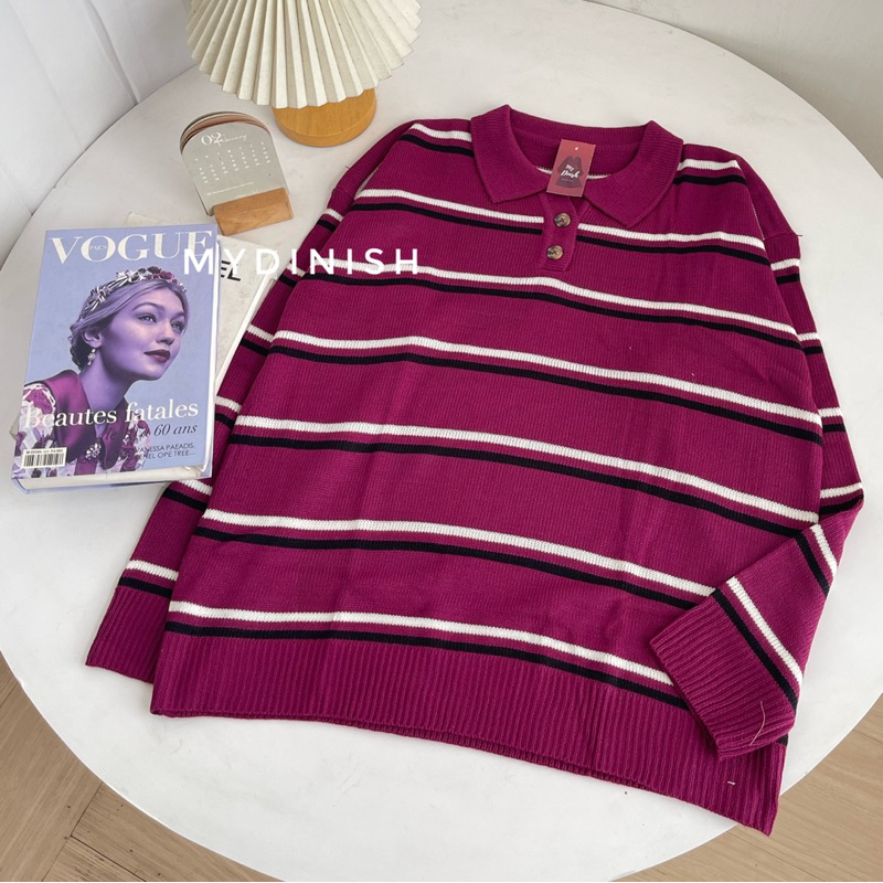 Polo Levronka - Atasan Blouse Wanita Setrip Berkerah