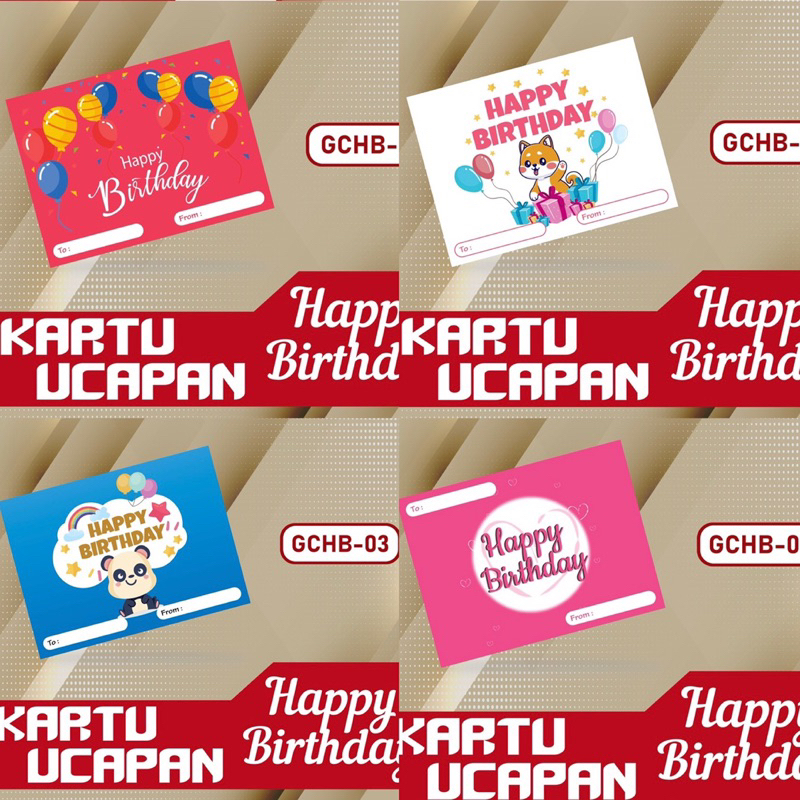 KARTU UCAPAN HAPPY BIRTHDAY ISI 4 PCS/ BIRTHDAY CARD/GREETING CARD HAPPY BIRTHDAY/ GIFT CARD BIRTHDAY/ KARTU UCAPAN ULANG TAHUN/ HANGTAG HAPPY BIRTHDAY