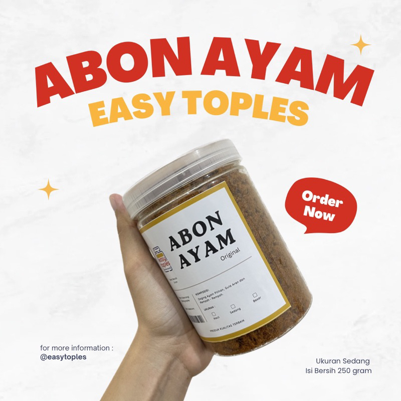 

ABON AYAM ORIGINAL 250 GRAM | KEMASAN EASY TOPLES SEDANG