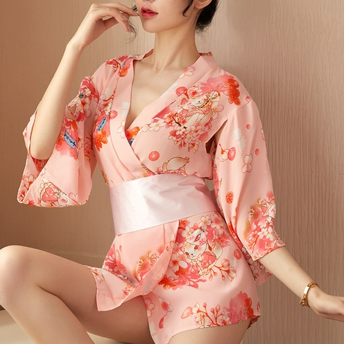 LI-33 pink mini kimono lingerie baju tidur wanita cosplay jepang tradisional