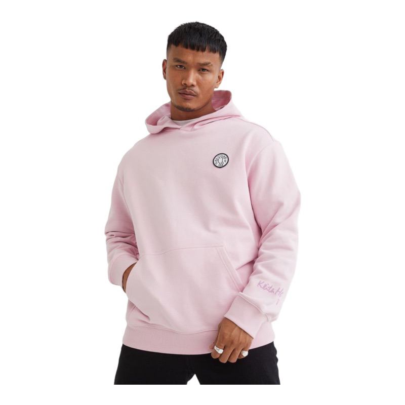 ( 8.8 ) Hoodie H&amp;M Unisex Sablon Keith Haring Dance Pink, Flecee Katun Lembut Tebal, Free Papperbag